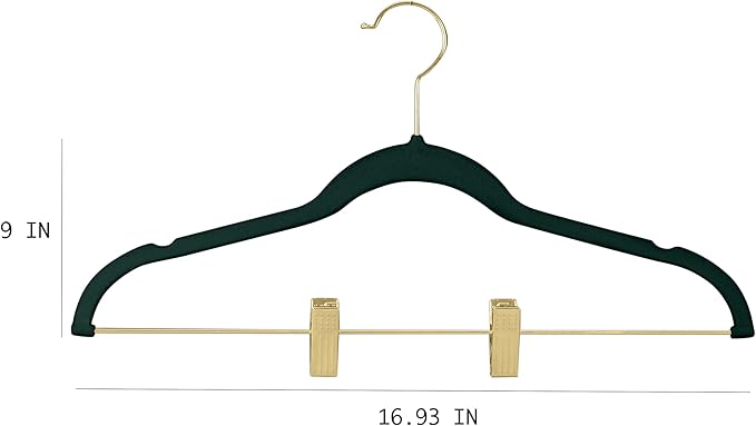 Simplify 6 Pack Velvet Hangers with Clips | Skirt and Pants | Slim Space Saving | Closet Organization | Non-Slip | Prevent Creases | Swivel Neck | Durable | Emerald