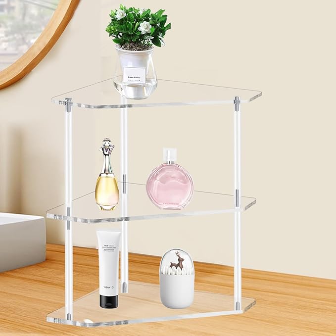 Tasybox Corner Shelf 2 Tier Bathroom Counter Organizer Acrylic Countertop Corner Shelves for Bathroom Kitchen Office Vanity Makeup Spice