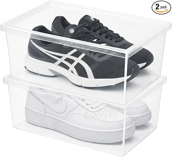 Superio Shoe Box Modern Storage Container 2 Pack - 6.5 Quart/6 Liter, Stackable Plastic Shoe Box Organizer (13.5"L x 8.35"W x 5.2"H)