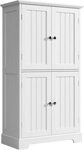 ChooChoo Bathroom Floor Cabinet, Modern Bathroom Storage Cabinet with 4 Doors and Adjustable Shelves, Freestanding Cupboard for Living Room, White
