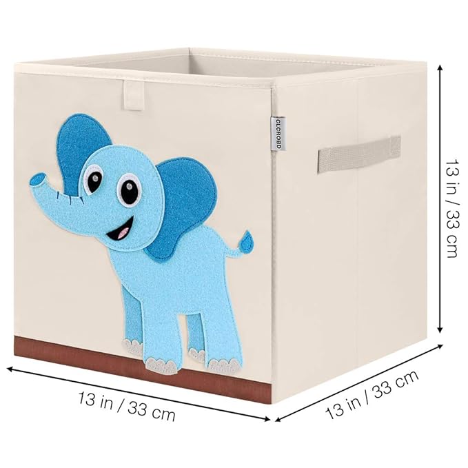 CLCROBD Foldable Animal Cube Storage Bins Fabric Toy Box/Chest/Organizer for Kids Nursery, 13 inch (Elephant)