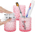 Bathroom Accessories Set, 3pcs Pink Glass Bathroom Accessory Set,Toothbrush Holder, Foaming Soap Dispenser and Tumbler, Silver Bathroom Decor Sets for Organizer, Home Apartment Gift