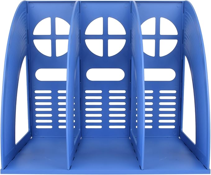 SAYEEC Magazine File Holder Desk Binder Holder Plastic File Sorter Folder Organizer Stand Book Shelf Dividers Vertical Filling Storage Rack Desktop Bookshelf Display Box for Office School Home (Blue)