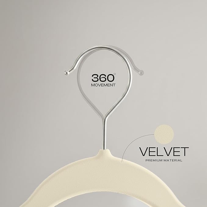 Utopia Home Velvet Hangers 50 Pack - Non-Slip Suit Hangers with 360 Degree Rotatable Hook - for Pants, Coats, Shirts & More (Ivory)