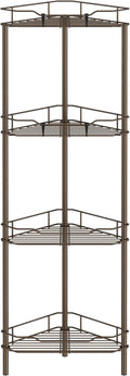 4 Tier Floor Standing Corner Shower Caddy Organizer Shelf with Hooks, Bathroom Shelves Stand Rack, Bronze