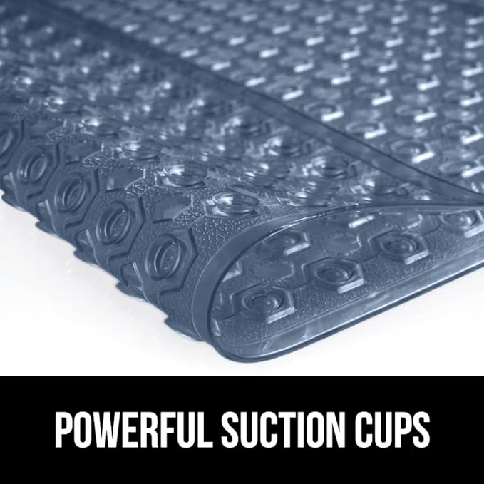 GORILLA GRIP Patented Square Shower Stall Mat, Small Bathtub Floor Mats for Stand Up Showers, Suction Cups and Drainage Holes, Machine Wash, Soft on Feet, Bathroom Accessories 21x21 Inch, Navy Blue