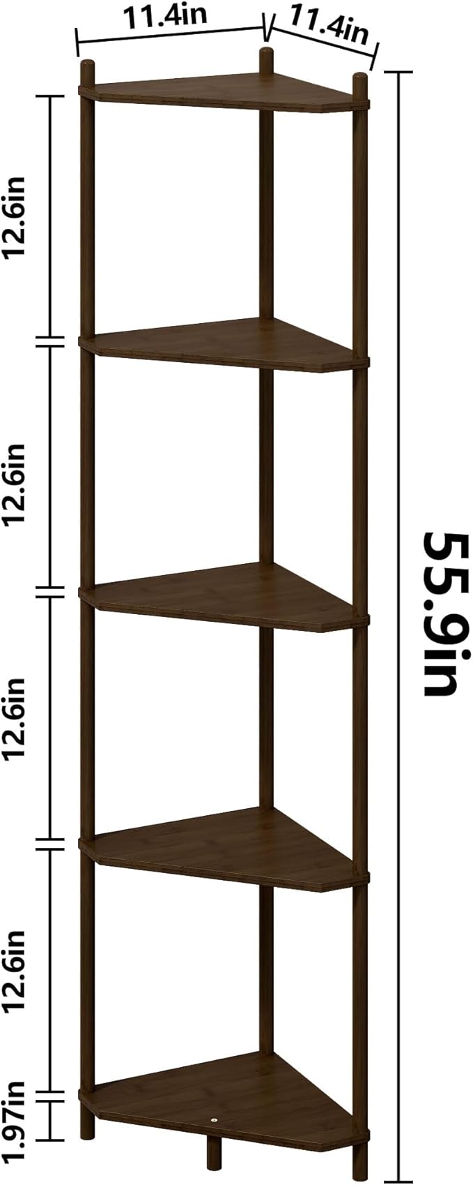 Corner Shelf Stand - 5 Tier Bamboo Small Corner Bookshelf for Office Kitchen Bedroom Plant Stand Living Room Decor Small Space (Brown, 5 Tier)