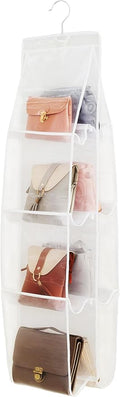AARAINBOW Hanging Handbag Organizer for Closet, 8-Pocket Purse Storage Holder, Space-Saving Wardrobe Organizer for Women, 44.5" L x 13.5" W (A-White)