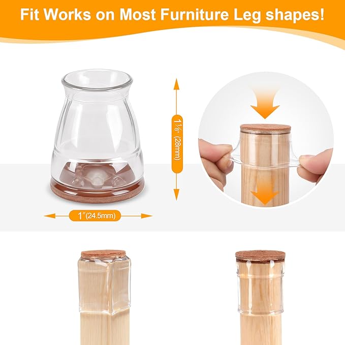 CHUNZEXI 16 Pack Extra Small Chair Leg Floor Protectors for Hardwood Floors, Silicone Felt Covers Pads Caps, Protect Wood Furniture Feet Floors Noise Reduce and Scratch (Universal X-Small & Clear)