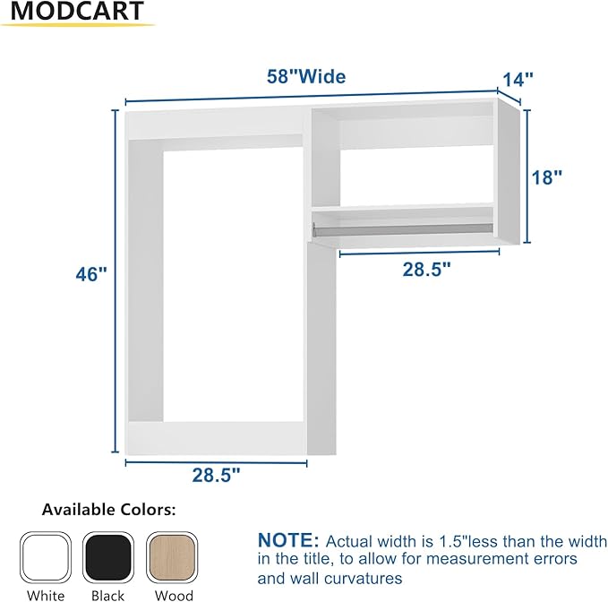 Modular Closet System, 58" Wide Closet Organizer System with Hanging, Wood Tower Closet Storage for Walk In Closets, Wall Mounted Wardrobe Organizer Kit System, Bedroom, White