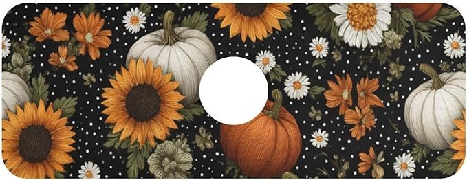 Kitchen Sink Splash Guard 1 PC 14.7 Inch Sink Faucet Mat Splash Guard for Bathroom Countertop Water Absorbent Foldable Cuttable Soft Washable Black Dotty Pumpkins Sunflowers Daisy