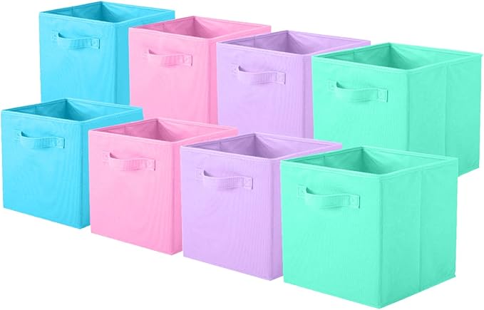 ShellKingdom Storage Bins, Foldable Fabric Storage Cubes And Cloth Organizer Drawer For Closet And Toys, 8 Pack (Pink+Lavender+Light Blue+Mint Green)