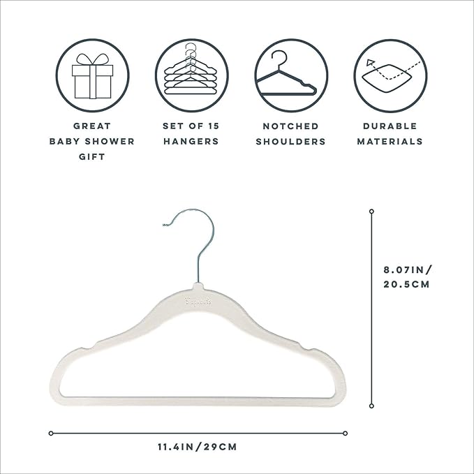 3 Sprouts Baby Closet Organizer Set - 15 Nursery Hangers with 8 Size Dividers, Closet Dividers for Baby Clothes and Clothes Organizer for Infant to Toddler Clothing - Cream Hangers & Neutral Dividers