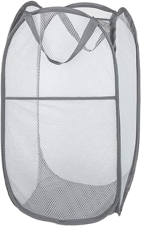 Mesh Pop Up Laundry Hamper, Collapsible Laundry Baskets, Foldable Clothes Hampers for Bathroom, College Dorm, Travel, Gray