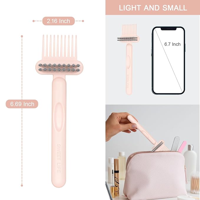 RHOS 2-in-1 Hair Brush Cleaner and Remover Tool - Comb for Removing Hair and Dust, Suitable for Home and Salon Use (1 Pack - Pink)