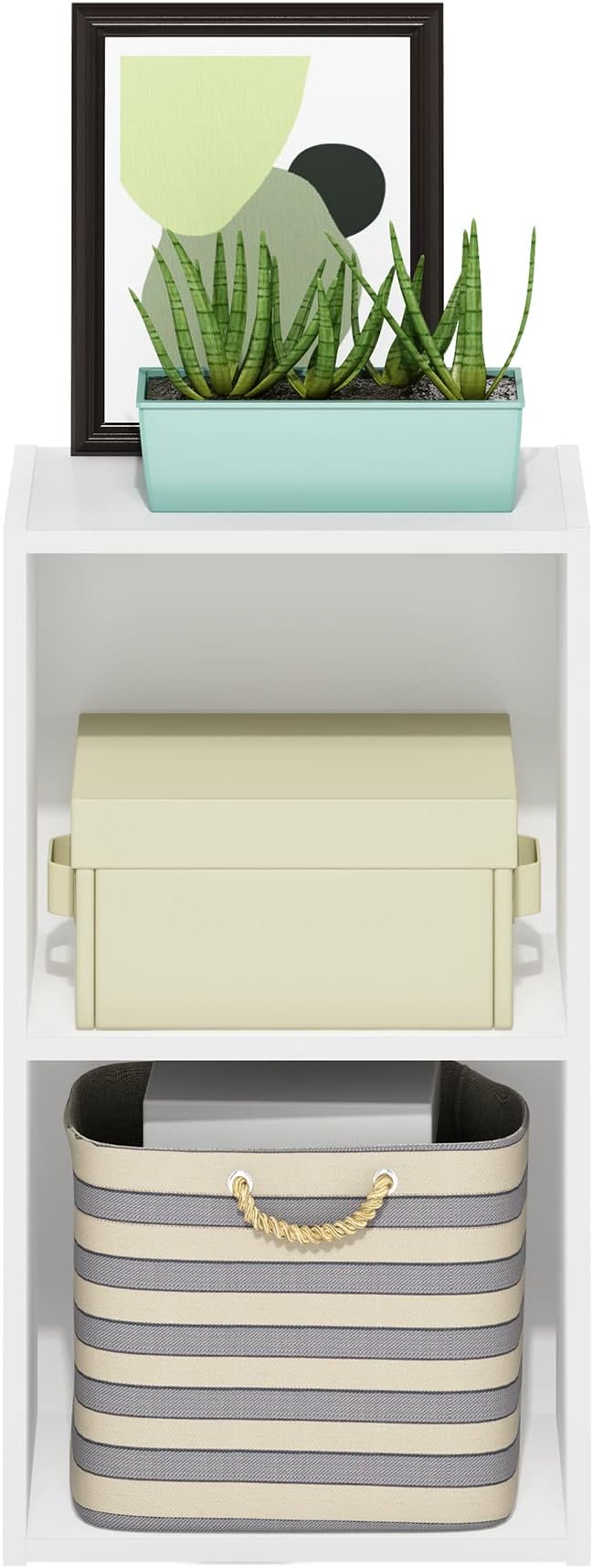 Furinno PASIR Book Shelf, 2-Tier Modern Bookshelf, Open Shelves Bookcase 9 x 12 x 21, for Living Room, Bedroom, Home Office, White