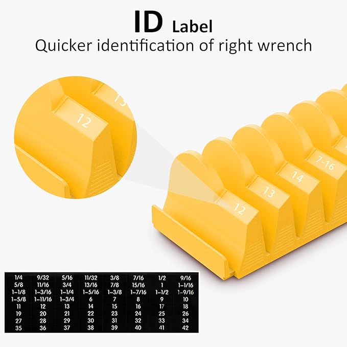 48 pcs MAGNETIC Modular Wrench Organizers for Tool Drawers - Wrench Rack with Metric&SAE Labels, Perfect Tool Storage Holder. Gift for father, brother and boyfriend (48pcs with magnet (yellow))