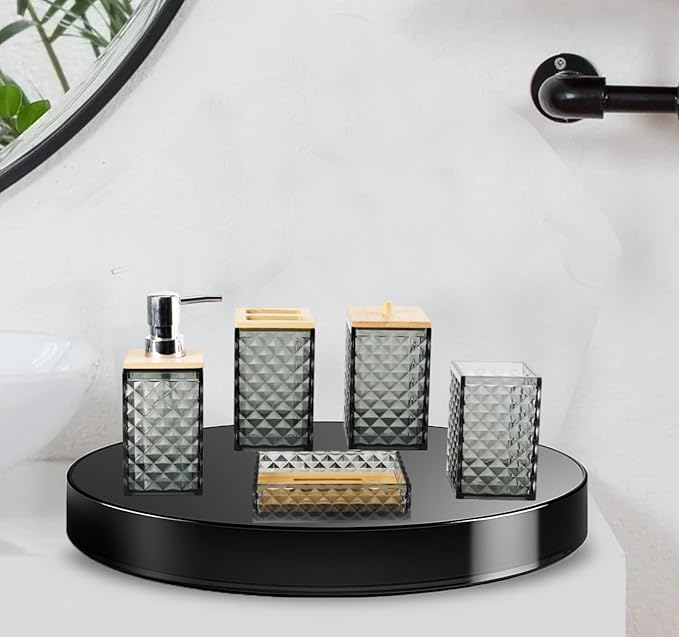 Grey Bathroom Accessory Set, 6 PCS Grey Bathroom Accessories Set, Soap Dispenser, Toothbrush Holder, Soap Dish, Mouthwash Cup, Cotton Swab Holder and Toilet Brush, Acrylic