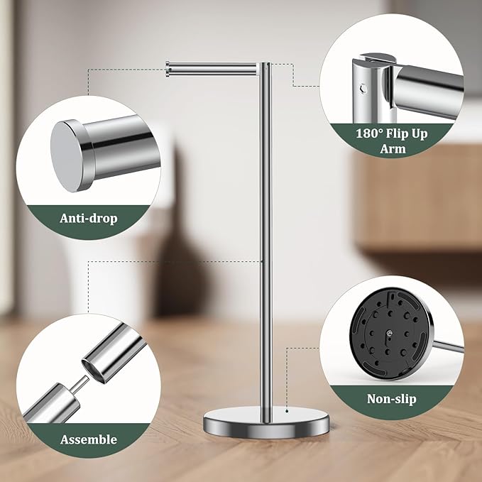Evolvegoods Chrome Toilet Paper Holder Stand, Freestanding Tissue Roll Holder for Bathroom, 304 Stainless Steel Rustproof Toilet Paper Stand Storage for 4 Rolls(Fits All Rolls)