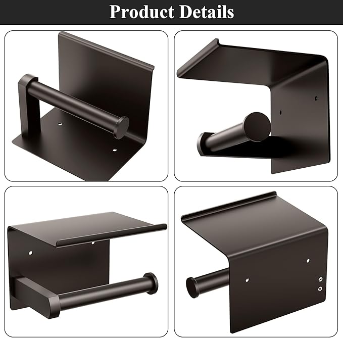 Tindbea Toilet Paper Holder with Phone Shelf, Adhesive or Screw Wall Mount Toilet Tissue Roll Holder, Rustproof & Multifunctional Stainless Steel Bathroom Storage Dispenser (Bronze)