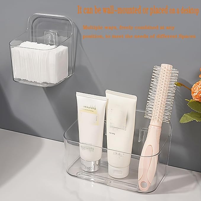 2pcs Adhesive Wall Mount Organizer Box,Acrylic Shelves for Wall,No Drilling Hang Walls,with Self Adhesive Tape,Automatic Draining for Bathroom, Kitchen, Living Room - Clear (Small)