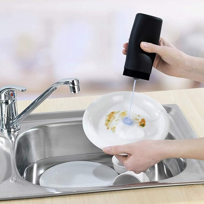 Dishwashing Soap Dispenser,Dishwashing Liquid Dispenser,Dish Detergent Dispenser,Dish Soap Silicone Squeeze Bottle for Kitchen and Bathroom. (Black)