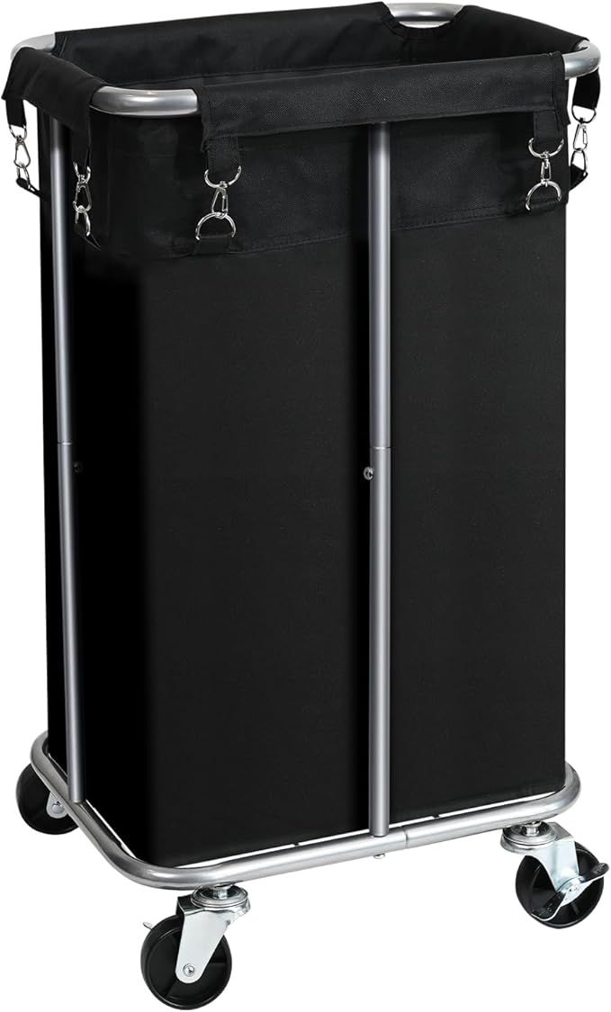 Laundry Basket with Wheels, Rolling Laundry Hamper with Removable Bag, 100L Laundry Sorter Cart, Tall Narrow Slim Clothes Hamper Organizer with Sturdy Metal Frame, Black+Silver