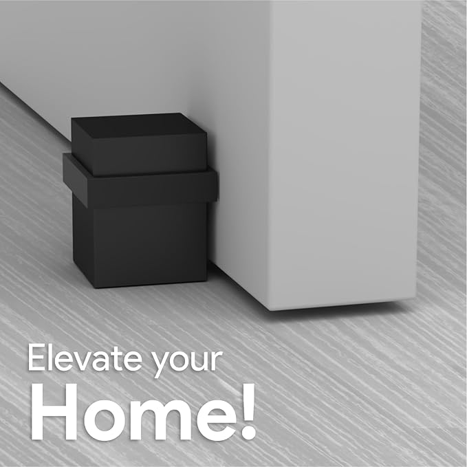 Mega Handles Square Floor Door Stopper, Quickly Installed Wall Protector Stopper, Wall Protectors from Door Knobs, Floor Door Stop with Mounting Hardware Included - Matte Black - 1.5 Inch