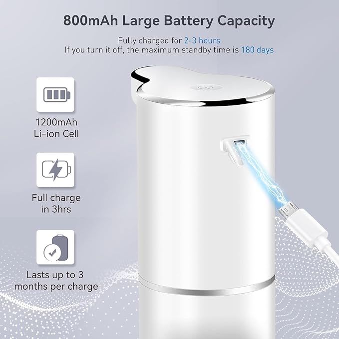 Secura Foaming Soap Dispenser, 10oz/300ml Touchless Automatic Dispenser with Adjustable Volume Control, Rechargeable Hands Free Dispenser for Kitchen, Bathroom