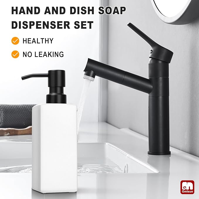 GMISUN White Soap Dispenser Bathroom, Hand Glass Soap Dispenser with Stainless Steel Pump, 12 fl oz/350ml Dish Dispenser for Kitchen, Modern Refillable Liquid Soap and Lotion Dispenser for Countertop