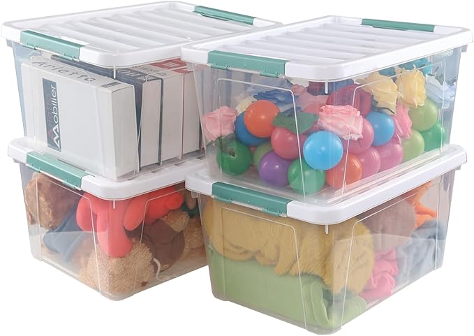 Jandson 4 Pack 35 Quart Storage Box with Lid, Plastic Latching Container Bin, Clear