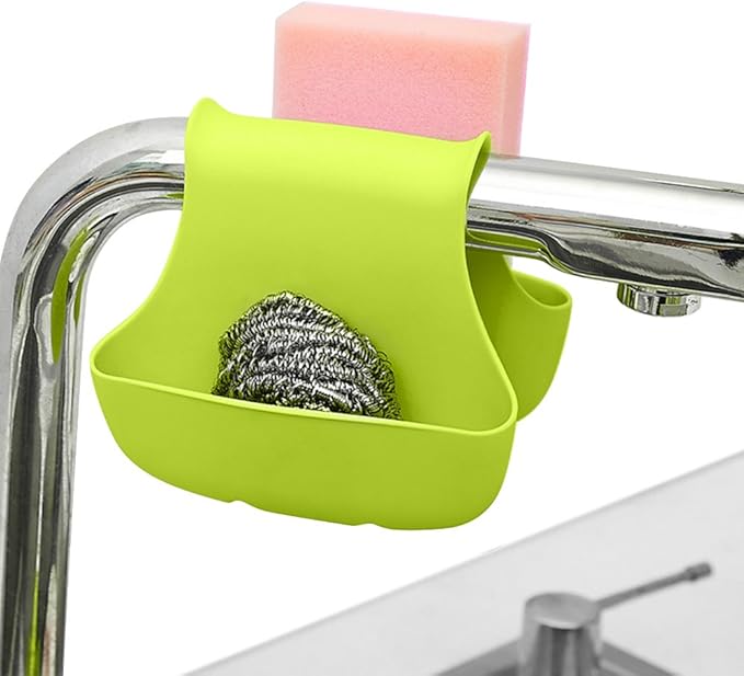 2 Pack Sponge Holder for Double-Sink, FineGood Saddle Caddy Brush Soap Organizer Storage Kitchen Bathroom Plastic Basket - Blue, Green