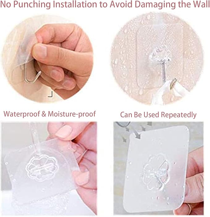 DDMY Heavy Duty Hook 24 Pack Self Adhesive Hooks for Hanging Wall Hooks Transparent Reusable Waterproof Adhesive Sticky Hook for Kitchen Curtain, Towel Bathroom,Coat Shower Door Utility No Damage