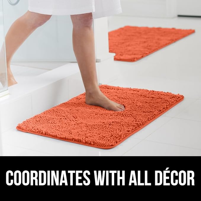 GORILLA GRIP Bath Rug Mat, Thick Soft Absorbent Chenille, Quick Dry Microfiber Mats, Rubber Backing Washable Shower Floor Rugs, US Designed Bathroom Bathmat Home Decor Accessories, 24x17, Coral