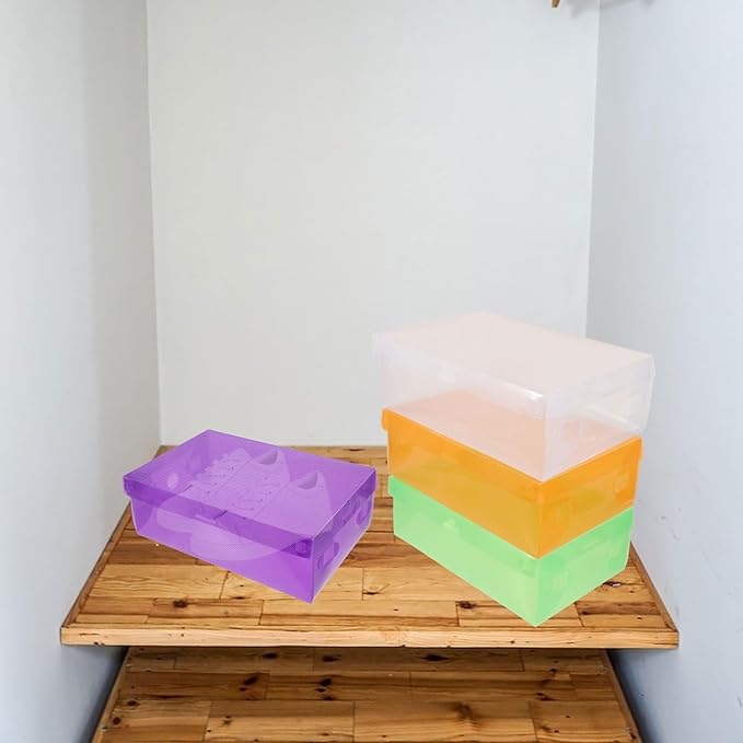7Pcs Colored Plastic Shoe Storage Box Set Stackable Organizer for Sneakers Space-saving Shoe Containers for Boys and Girls and Adults