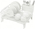 SONGMICS Dish Drying Rack, Kitchen Dish Rack with Drainboard, 360° Rotatable and Extendable Spout, with Cutlery Holder, (12.2-22) x 16.5 x 7.9 Inches, Matte White UKCS552W01