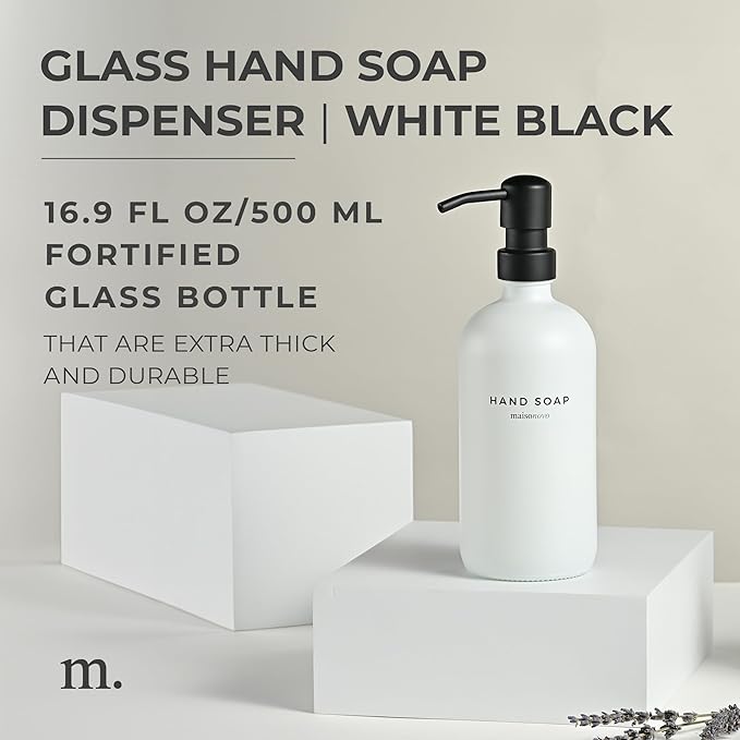 MaisoNovo Soap Dispenser 1-Piece Set | 16.9oz White Bottles with Black Plastic Pumps