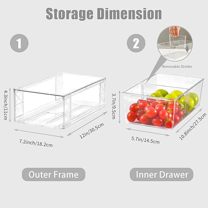 Clemate 8Pack Clear Stackable Kitchen Storage Organizer,Pantry Organizers and Storage,Foods Organizer Bins with Handles, Easily Assemble for Bathroom, Kitchen, Refrigerator, Pantry, Cabinet, Closet