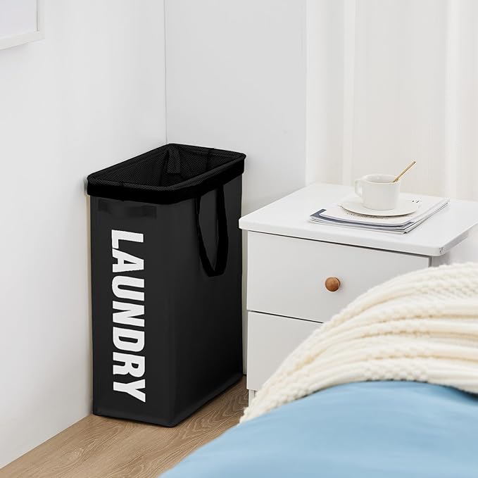 Slim Laundry Hamper with Removable Inner Bag and Side Handles, 45L Small Laundry Baskets to Store Clothes, Narrow Dirty Clothes Hamper for Laundry Room, Bathroom, Bedroom, and Living Room - Black