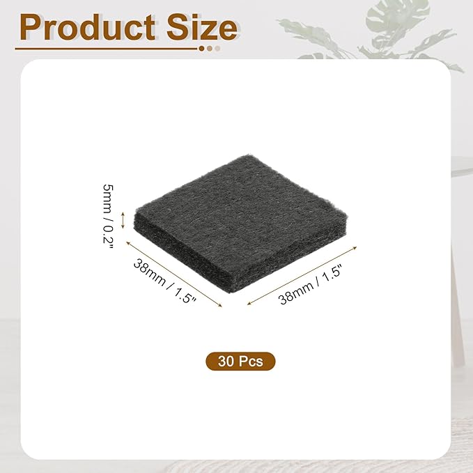 uxcell Felt Furniture Pads, 30Pcs 1.5" x 1.5" Adhesive Backed Felt Non-Slip Anti-Scratch Chair Leg Protectors for Protecting Hardwood Floor, Black