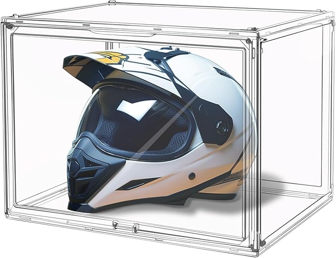 Large Clear Stackable Plastic Storage Bins with Door, Dustproof Figures Collectibles Display Case, Football & Motorcycle Helmet Showcase, Basketball, Memorabilia Organizer Box (XL, Count, 1)