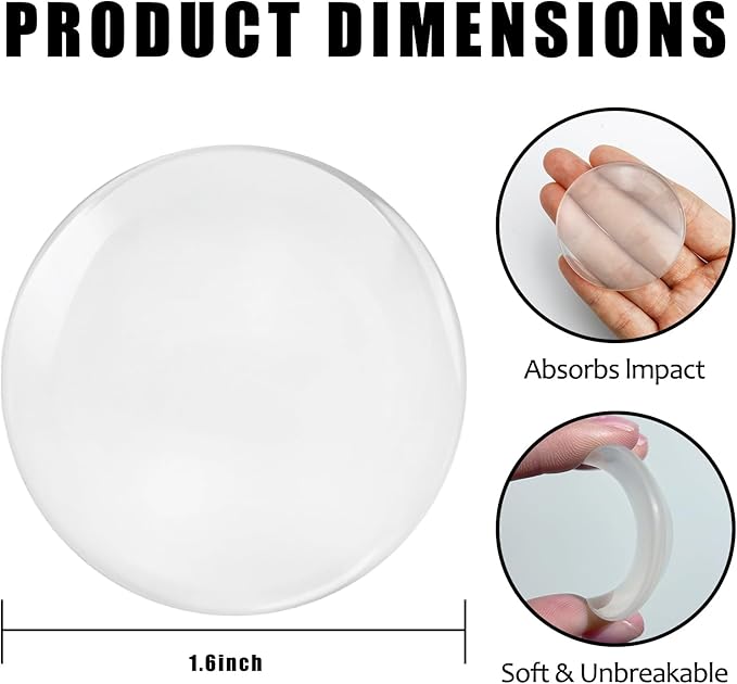 1.6" Wall Door Handle Stopper, 12PCS Clear Self Adhesive Wall Protector Rubber Door Bumpers, Solution for Stopping Damage from Doors Knobs, Shock Absorbent and Noise Reduction