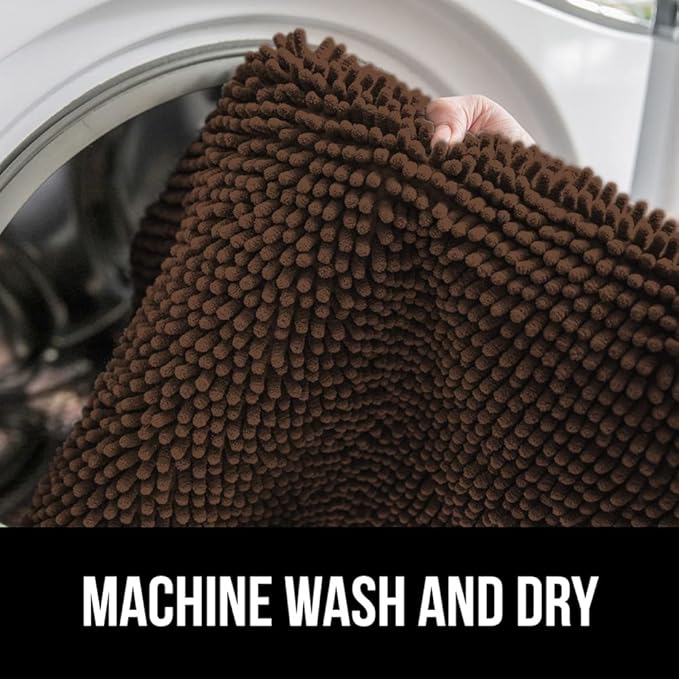 GORILLA GRIP Bath Rug Mat 44x26, Thick Soft Absorbent Chenille, Quick Dry Microfiber Mats, Rubber Backing Washable Shower Floor Rugs, Bathmat Runner, US Designed Bathroom Home Decor Accessories Brown