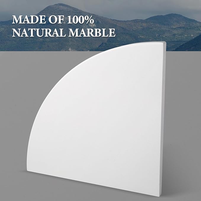 Koville 2 Pcs White Marble Corner Shower Shelf for Bathroom, 10'' Polished Marble Corner Shelves for Bath, Wall Mounted Stone Corner Shower Caddy, No Drilling Adhesive Shower Shelf