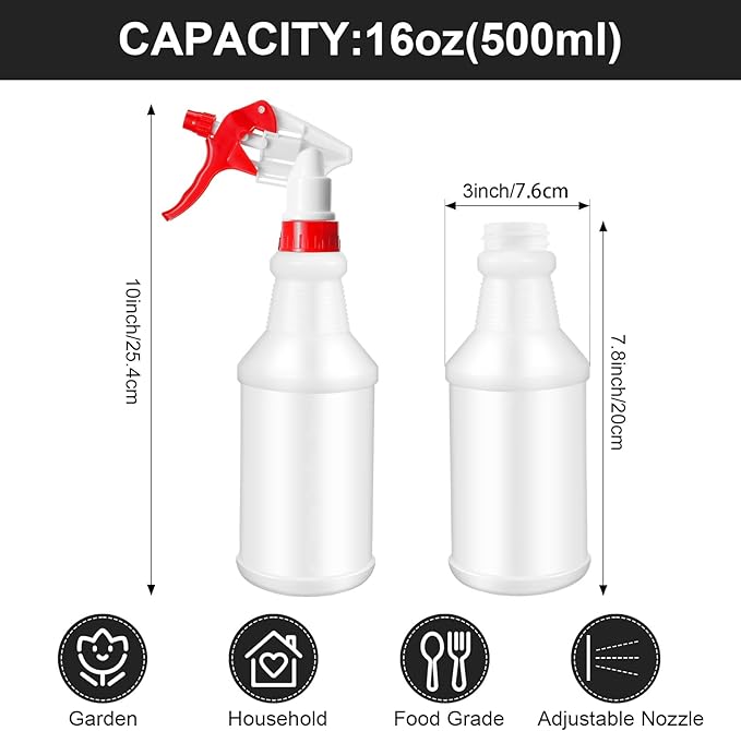 Eccliy 12 Pcs 16 Oz Plastic Spray Bottle, Adjustable Empty Reusable Sprayer for Cleaning, Planting, Water, Bathroom and Kitchen, BBQ, Commercial and Residential(Colorful,Original)