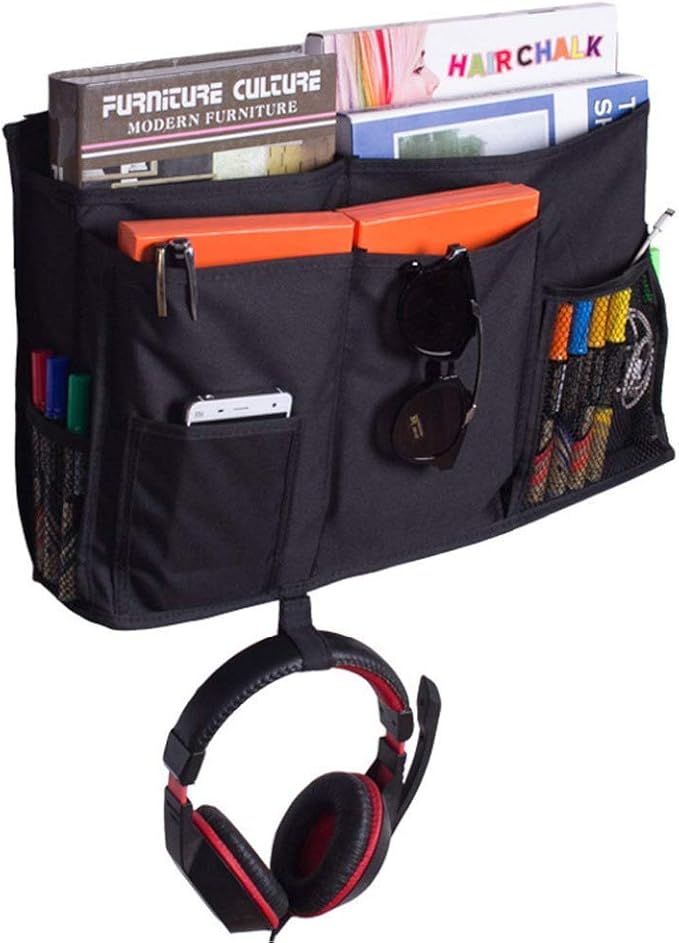 Bunk Bed Organizer, Bedside Storage Caddy, Hanging Pocket for Camp, Dorm Room, Hospital Bed Rail and More (Black)