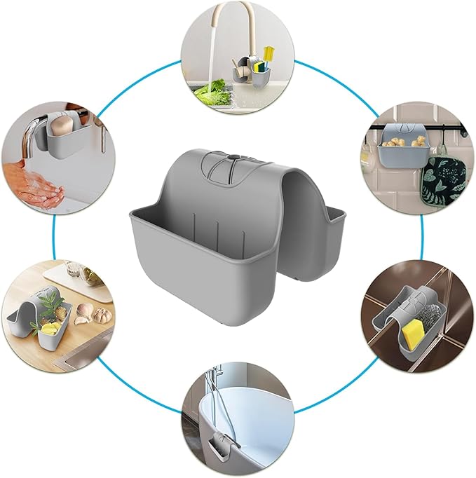 1Pc Sponge Holder for Kitchen Sink, Silicone Saddle Caddy Organizer Rack, Sponges Holder Over Faucet, Hanging Kitchen Sink Organizer Accessories Rack Basket-（Grey）