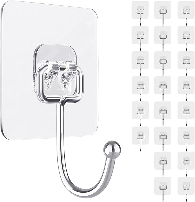 ZESLMG Large Adhesive Hooks for Hanging, 22 Pack Self Sticky Wall Hooks Heavy Duty 15lb Clear, Removable Shower Hook No Damage for Towel Key Coat Wreath Picture Outdoor Bathroom Kitchen, Waterproof