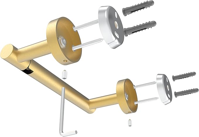 Ruacq Toilet Paper Holder Brushed Gold Double Post Pivoting Round Tissue Holders Roll Holder Hangers Toilet Paper Holders SUS 304 Stainless Steel Modern Wall Mounted