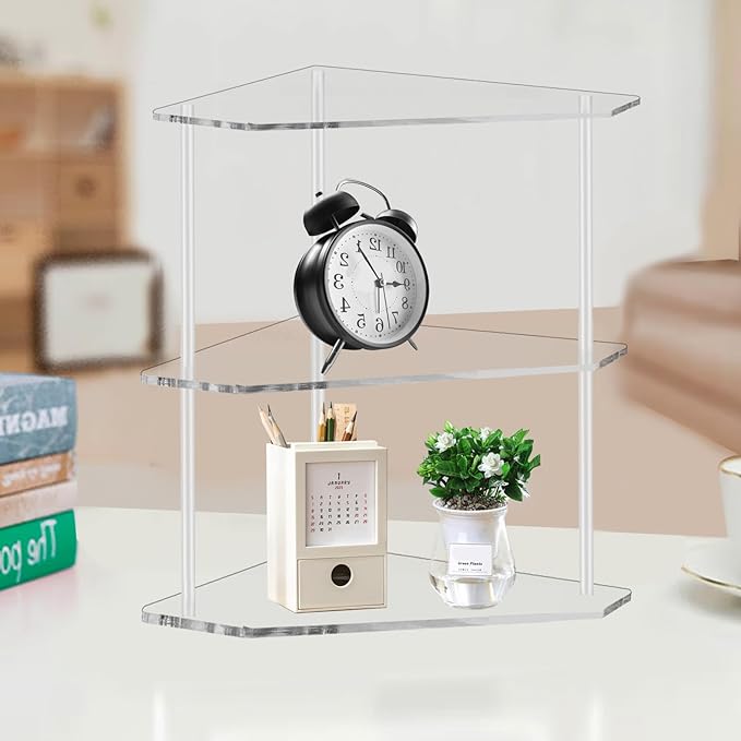 Tasybox Corner Shelf 2 Tier Bathroom Counter Organizer Acrylic Countertop Corner Shelves for Bathroom Kitchen Office Vanity Makeup Spice